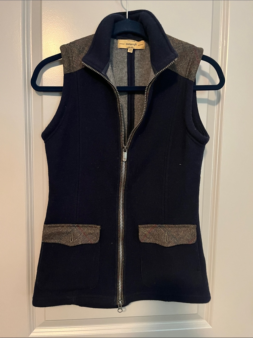 Dubarry  navy sleeveless zip-front vest with tweed trim